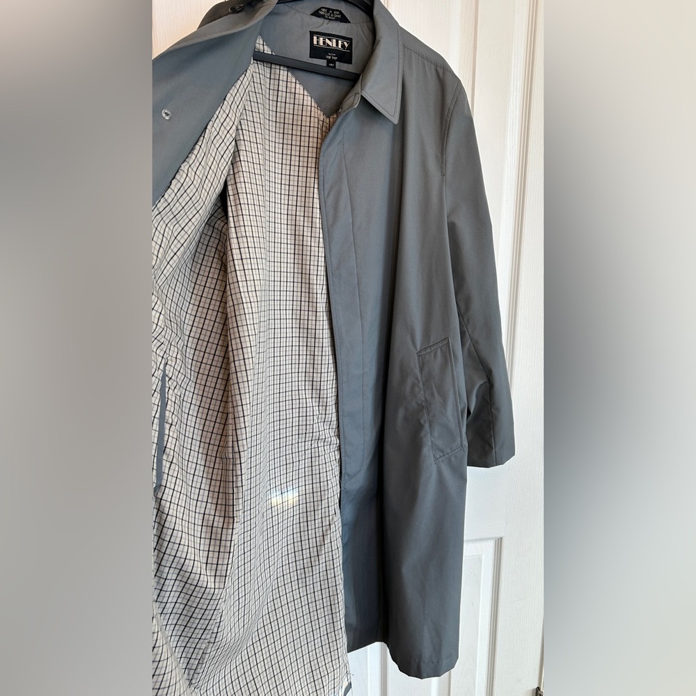 Henley by TipTop Grey Trench Overcoat Mens 44R | Cotton Lining Oversized Style - Picture 4 of 8